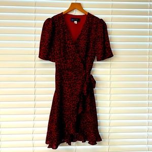 Leopard print knot wrap red dress